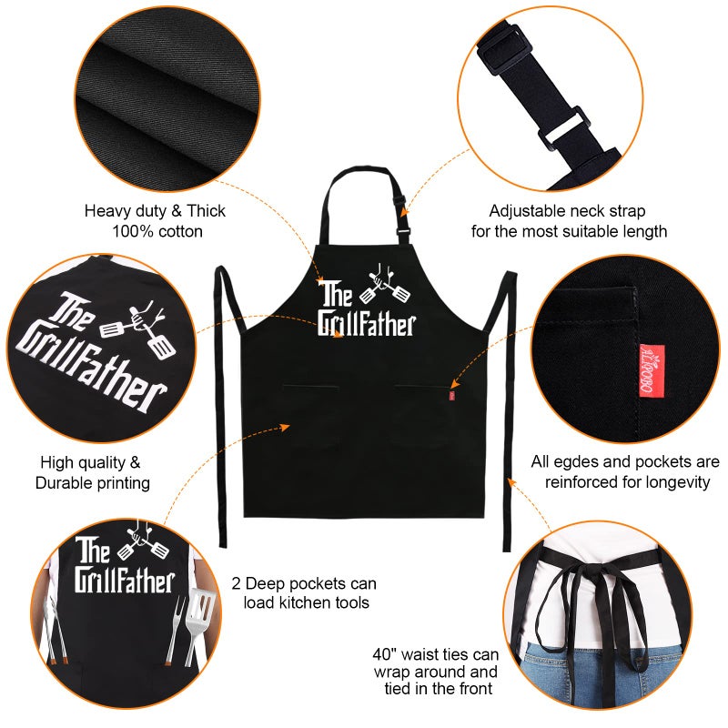 ALIPOBO Grill Aprons for Men Dad - The Grill father Apron - Funny Chef Cooking Grilling BBQ Apron with 2 Pockets - Birthday Fathers Day Christmas Gifts for Dad - Image 2